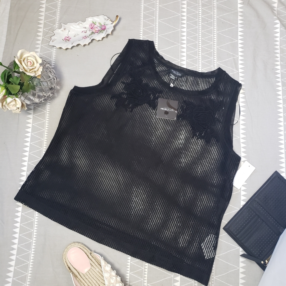 Mesh Tank Top with floral detail